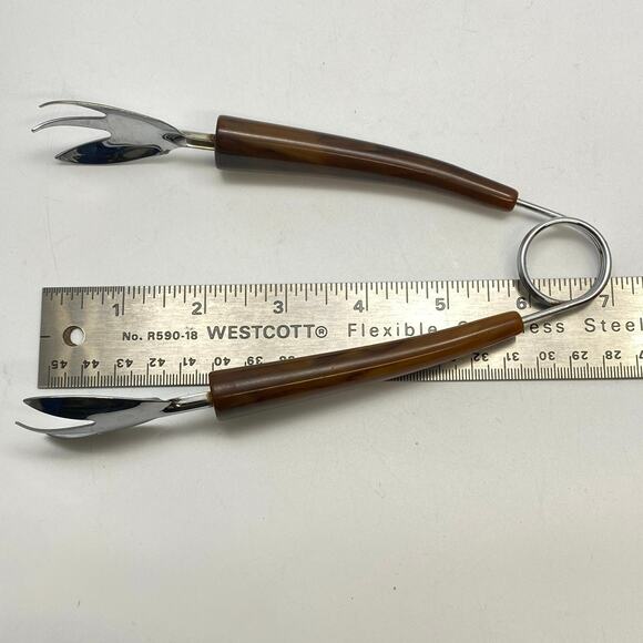 Vintage Faux Horn Butterscotch Handle Ice Olive Cherry Tongs MCM Barware Utensil - Picture 6 of 7